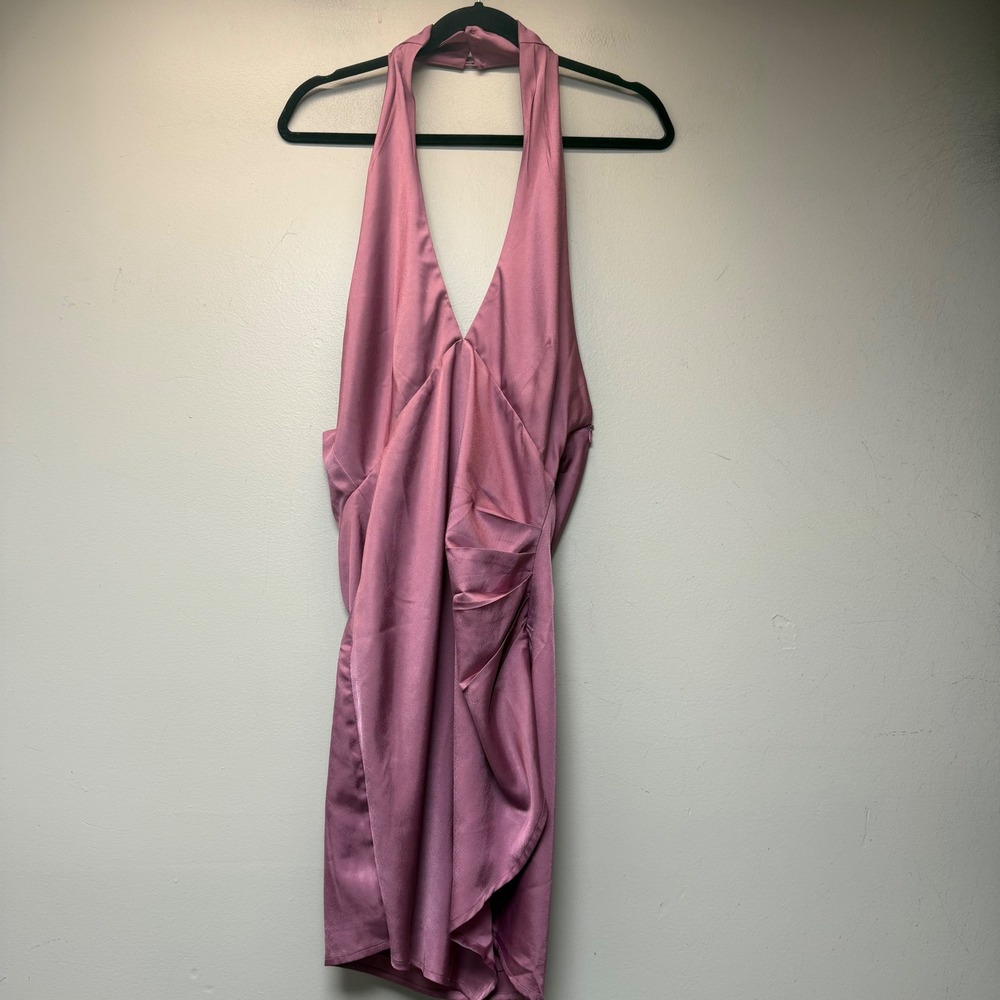 Le Lis Collection Halter Dress Womens Medium‎ Mauve Excellent Satin Draped Mini